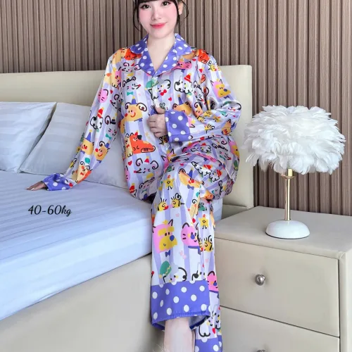 Đồ Bộ Ngủ Nữ - Đồ Bộ Tay Dài Quần Dài Họa Tiết Đơn Giản Mặc Mát Thoải Mái Size Thường 40–60kg