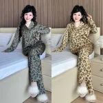 Đồ Bộ Ngủ Nữ - Đồ Bộ Tay Dài Quần Dài Họa Tiết Đơn Giản Mẫu 6 Nút Mặc Mát Thoải Mái Size Thường 40–60kg