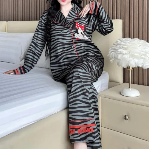 Đồ Bộ Ngủ Nữ - Đồ Bộ Tay Dài Quần Dài Họa Tiết Đơn Giản Mẫu 6 Nút Mặc Mát Thoải Mái Size Thường 40–60kg