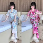 Đồ Bộ Ngủ Nữ - Đồ Bộ Quần Dài Tay Ngắn Họa Tiết Đơn Giản Mặc Mát Thoải Mái Size Thường 40–60kg