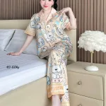 Đồ Bộ Ngủ Nữ - Đồ Bộ Quần Dài Tay Ngắn Họa Tiết Đơn Giản Mặc Mát Thoải Mái Size Thường 40–60kg