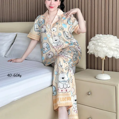 Đồ Bộ Ngủ Nữ - Đồ Bộ Quần Dài Tay Ngắn Họa Tiết Đơn Giản Mặc Mát Thoải Mái Size Thường 40–60kg