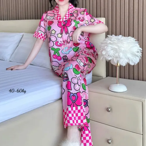 Đồ Bộ Ngủ Nữ - Đồ Bộ Quần Dài Tay Ngắn Họa Tiết Đơn Giản Mặc Mát Thoải Mái Size Thường 40–60kg