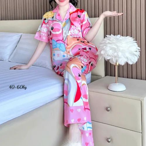 Đồ Bộ Ngủ Nữ - Đồ Bộ Quần Dài Tay Ngắn Họa Tiết Đơn Giản Mặc Mát Thoải Mái Size Thường 40–60kg