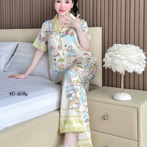Đồ Bộ Ngủ Nữ - Đồ Bộ Quần Dài Tay Ngắn Họa Tiết Đơn Giản Mặc Mát Thoải Mái Size Thường 40–60kg