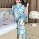 Đồ Bộ Ngủ Nữ - Đồ Bộ Quần Dài Tay Ngắn Họa Tiết Đơn Giản Mặc Mát Thoải Mái Size Thường 40–60kg