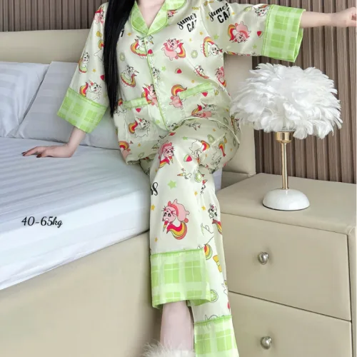 Đồ Bộ Ngủ Nữ - Đồ Bộ Tay Lỡ Quần Dài Họa Tiết Đơn Giản Mặc Mát Thoải Mái Size Thường 40–65kg