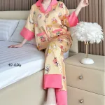 Đồ Bộ Ngủ Nữ - Đồ Bộ Tay Lỡ Quần Dài Họa Tiết Đơn Giản Mặc Mát Thoải Mái Size Thường 40–65kg
