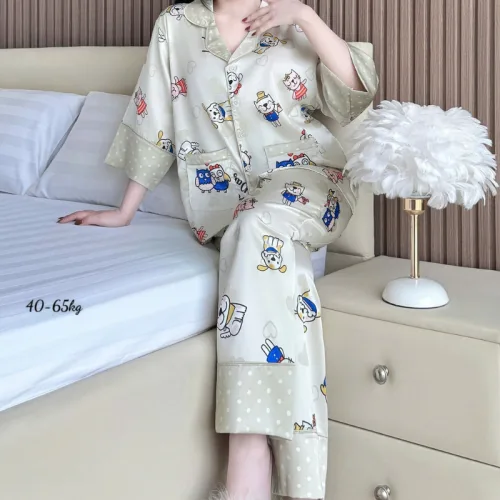 Đồ Bộ Ngủ Nữ - Đồ Bộ Tay Lỡ Quần Dài Họa Tiết Đơn Giản Mặc Mát Thoải Mái Size Thường 40–65kg