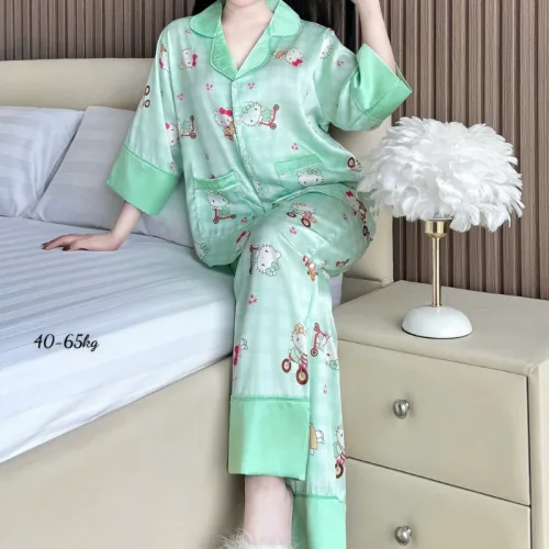 Đồ Bộ Ngủ Nữ - Đồ Bộ Tay Lỡ Quần Dài Họa Tiết Đơn Giản Mặc Mát Thoải Mái Size Thường 40–65kg