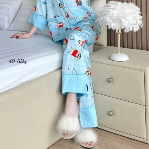 Đồ Bộ Ngủ Nữ - Đồ Bộ Tay Lỡ Quần Dài Họa Tiết Đơn Giản Mặc Mát Thoải Mái Size Thường 40–65kg