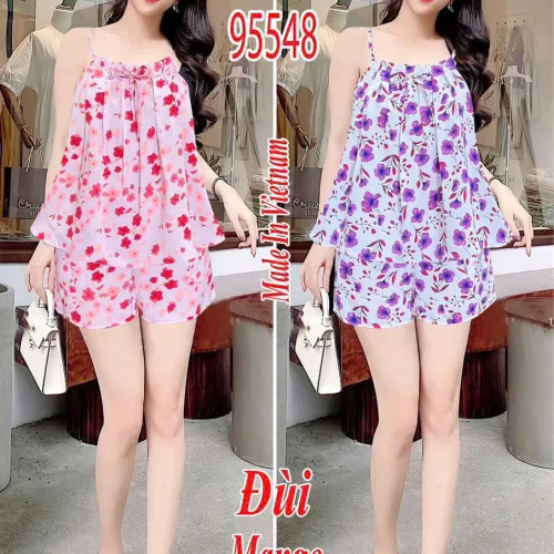 Đồ bộ nữ 2 dây quần đùi vải mango hoa DD-95548