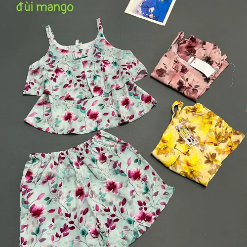 Đồ bộ nữ 2 dây vải mango quần đùi hoa HK-8083