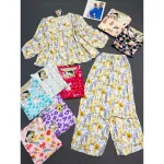 Đồ Bộ Nữ Áo Babydoll Tay Dài Quần Dài Họa Tiết Sang Trọng Vải Tole Mịn Mát Size 45-62kg