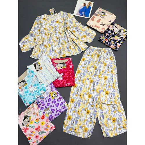 Đồ Bộ Nữ Áo Babydoll Tay Dài Quần Dài Họa Tiết Sang Trọng Vải Tole Mịn Mát Size 45-62kg