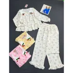 Đồ Bộ Nữ Áo Cổ Sen Tay Dài Quần Dài Họa Tiết Gấu Đáng Yêu Vải Cotton Hàn Mịn Mát Size 45-62kg