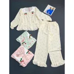 Đồ Bộ Nữ Áo Cổ Sen Tay Dài Quần Dài Họa Tiết Gấu Đáng Yêu Vải Cotton Hàn Mịn Mát Size 45-62kg
