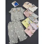 Đồ Bộ Nữ Áo Cổ Sen Tay Ngắn Quần Lửng Họa Tiết Gấu Đáng Yêu Vải Cotton Hàn Mịn Mát Size 45-62kg