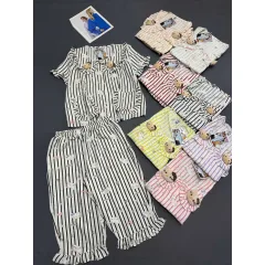 Đồ Bộ Nữ Áo Cổ Sen Tay Ngắn Quần Lửng Họa Tiết Gấu Đáng Yêu Vải Cotton Hàn Mịn Mát Size 45-62kg