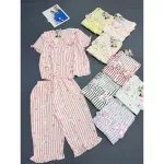 Đồ Bộ Nữ Áo Cổ Sen Tay Ngắn Quần Lửng Họa Tiết Gấu Đáng Yêu Vải Cotton Hàn Mịn Mát Size 45-62kg
