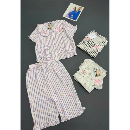 Đồ Bộ Nữ Áo Cổ Sen Tay Ngắn Quần Lửng Họa Tiết Gấu Đáng Yêu Vải Cotton Hàn Mịn Mát Size 45-62kg