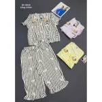 Đồ Bộ Nữ Áo Cổ Sen Tay Ngắn Quần Lửng Họa Tiết Gấu Đáng Yêu Vải Cotton Hàn Mịn Mát Size 45-62kg