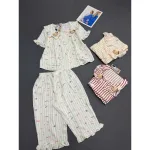 Đồ Bộ Nữ Áo Cổ Sen Tay Ngắn Quần Lửng Họa Tiết Gấu Đáng Yêu Vải Cotton Hàn Mịn Mát Size 45-62kg