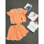 Đồ Bộ Nữ Áo Cổ Sen Tay Ngắn Quần Đùi Họa Tiết Chấm Bi Vải Cotton Hàn Mịn Mát Size 45-62kg