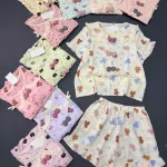 Đồ Bộ Nữ Áo Cổ Sen Tay Ngắn Quần Đùi Họa Tiết Gấu Đáng Yêu Vải Cotton Hàn Mịn Mát Size 45-62kg