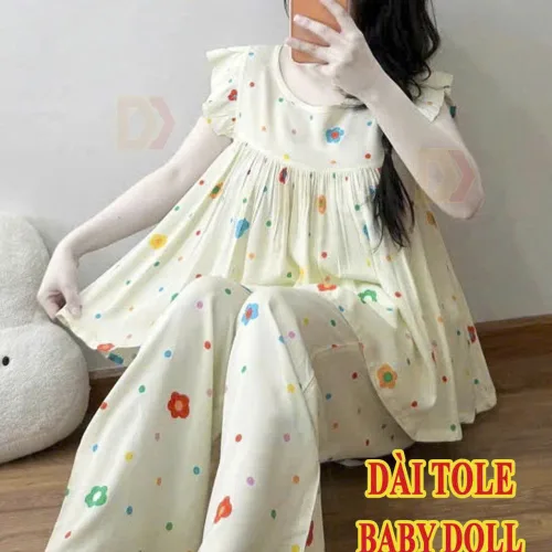 Đồ bộ nữ áo sát nách quần dài vải tole Dd-0568