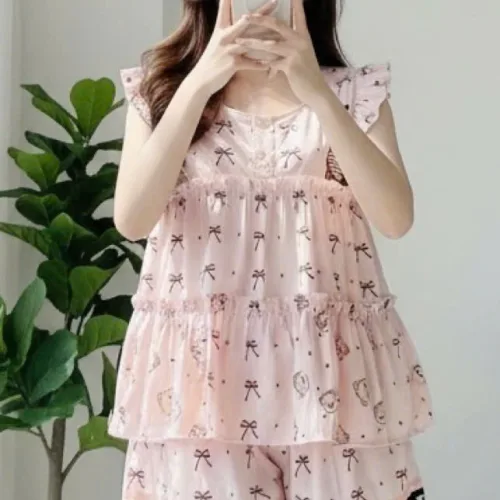 Đồ bộ nữ áo tay cánh tiên quần đùi chấm bi HT-95239