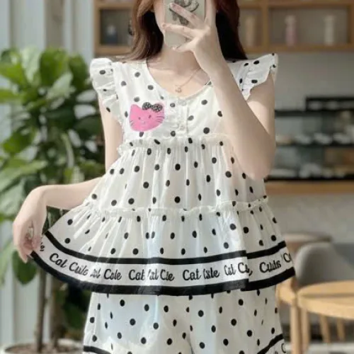 Đồ bộ nữ áo tay cánh tiên quần đùi chấm bi HT-95239