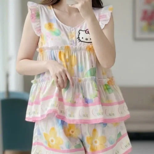 Đồ bộ nữ áo tay cánh tiên quần đùi chấm bi HT-95239