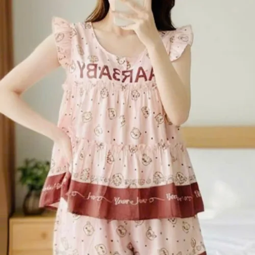 Đồ bộ nữ áo tay cánh tiên quần đùi chấm bi HT-95239