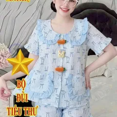 Đồ bộ nữ cổ sen quần đùi vải cotton hàn không giãn QV-95026
