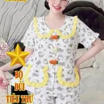 Đồ bộ nữ cổ sen quần đùi vải cotton hàn không giãn QV-95026