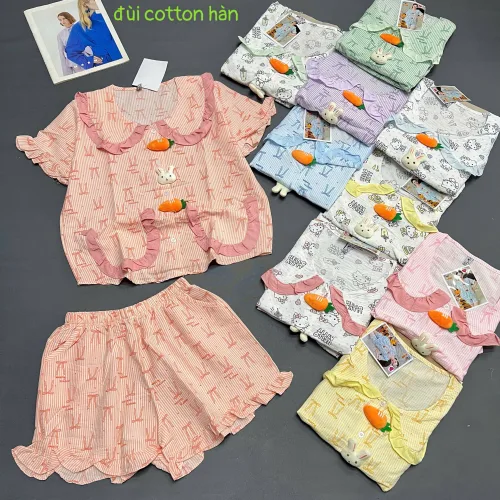 Đồ bộ nữ cổ sen quần đùi vải cotton hàn không giãn QV-95026