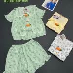 Đồ bộ nữ cổ sen quần đùi vải cotton hàn không giãn QV-95026