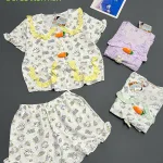 Đồ bộ nữ cổ sen quần đùi vải cotton hàn không giãn QV-95026