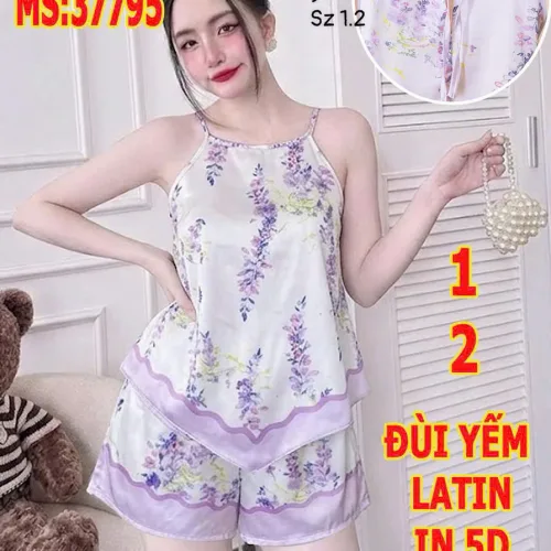 Đồ bộ nữ cổ yếm quần đùi chất latin TH 07795