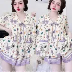Đồ bộ nữ mặt nhà cổ sen chất latin in 5D 25-71 phúc tâm G110S1234