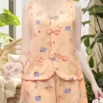 Đồ bộ nữ mặt nhà cotton hàn áo sát nách quần đùi HT-75235