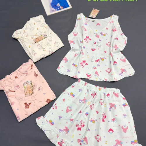 Đồ bộ nữ mặt nhà cotton hàn áo sát nách quần đùi HT-75235