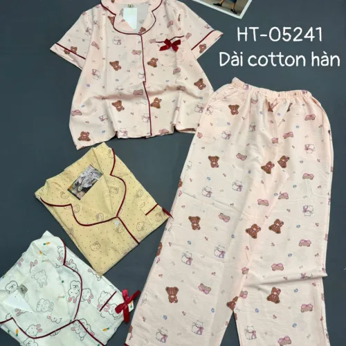 Đồ bộ nữ pijama tay ngắn quần dài HT-05241 chất cotton hàn