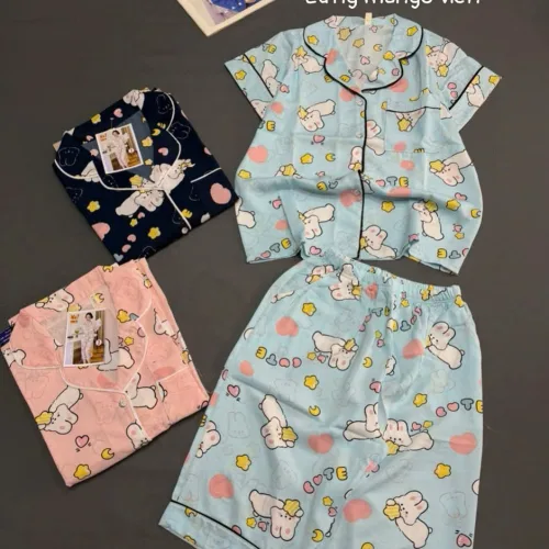 Đồ bộ nữ pijama tay ngắn quần Lửng mango viền MT-9579