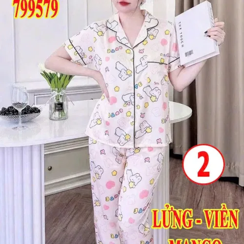 Đồ bộ nữ pijama tay ngắn quần Lửng mango viền MT-9579