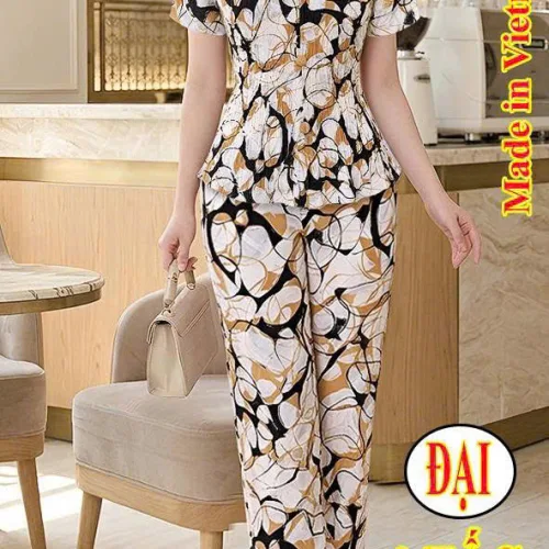 Đồ bộ nữ quần 9 tấc áo dập ly mango KU-1026