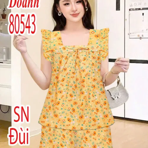 Đồ bộ nữ sát nách quần đùi cánh tiên vải tole Dd-80543