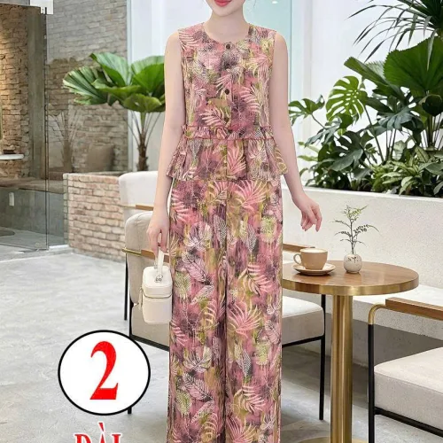 Đồ bộ nữ sát nách quần ống rộng chất lụa mango PT-0026