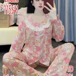 Đồ bộ nữ tay dài quần dài áo phối ren Dd-15541